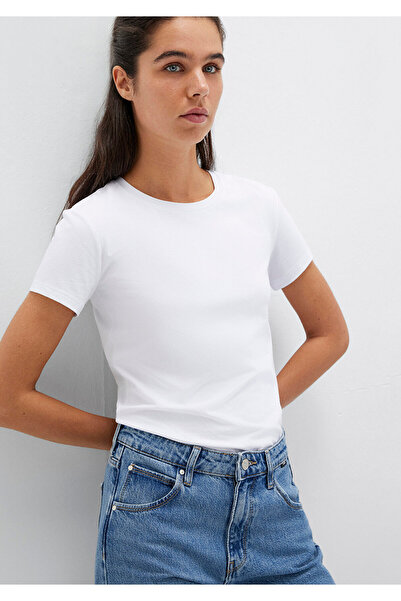 Mavi Weißes Stretch-Basic-T-Shirt mit normaler Passform 0610252 -620