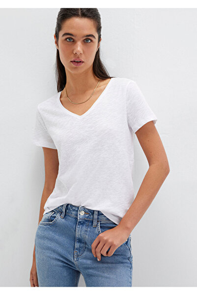 Mavi White V-Neck Flared Slim Fit T-Shirt -168260-620