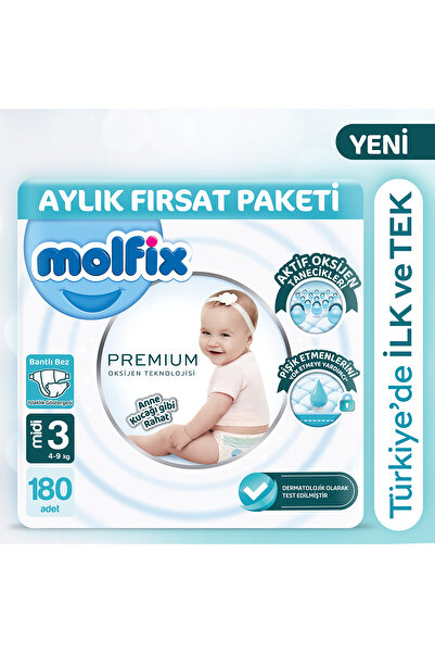 Molfix Premium Aylık Fırsat Paketi 3 Beden 180 Adet