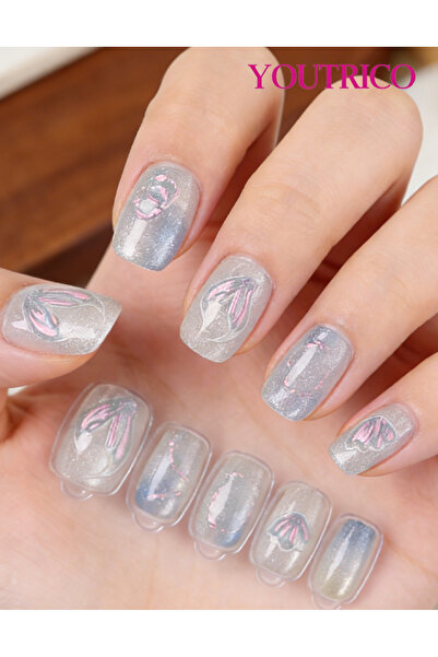 Youtrico 30 قطعة من أظافر الضغط، درع دائري قصير، محيط حورية البحر، أظافر صناع...