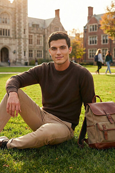 Buratti Hanorac pentru bărbați, slim, cu decolteu, din bumbac - pulover 456201