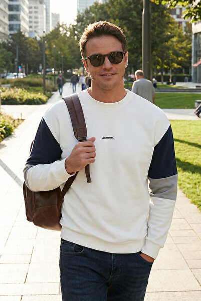 Buratti Pamuklu Relaxed Fit Bisiklet Yaka Şardonlu Renk Bloklu Sweat Erkek SW...