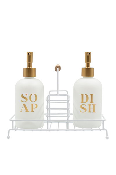 Rakle Suport din metal alb Stark cu mâner din lemn Set de 2 dozatoare de săpu...