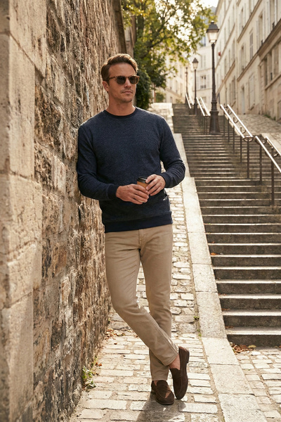 Buratti Pánský svetr Slim Fit s výstřihem do V, bavlněný svetr 456201