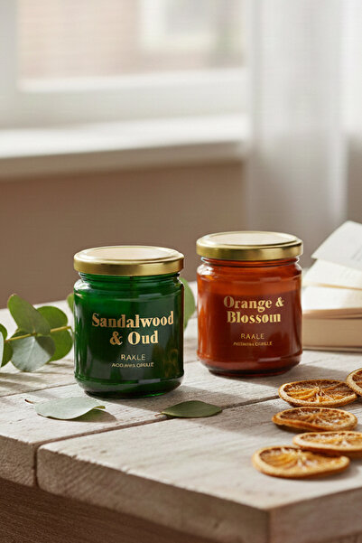 Rakle Glam Altın 4'lü Kavanoz Mum Seti Yeşil - Turuncu 110 gr