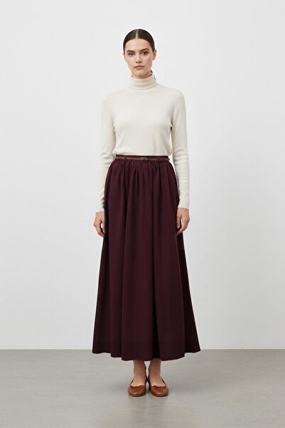 Loreen Γυναικεία Μακριά Φούστα με Ζώνη - 20611ETK - ΜΠΟΥΡΓΚΟΝΤΙ