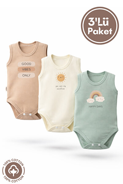 miniel organic Unisex 100% Organic Cotton Good Vibes Printed 3-6-9-12 Months ...
