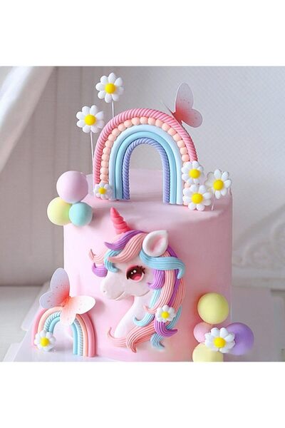 Choice زينة كعكة عيد ميلاد على شكل مهر وحيد القرن بألوان قوس قزح وردية، هدايا...