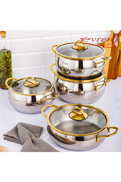 Evren 8 Parça Venüs Çelik Tencere Seti Silver (İNDÜKSİYONLU OCAĞA UYUMLU)
