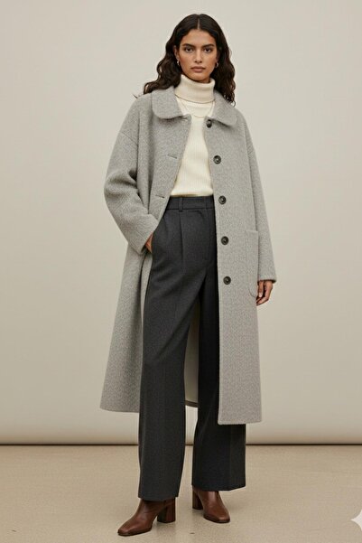 Puane Kadın Düğme ve Cep Detaylı Fox Kaban - 15220KBN - GREY