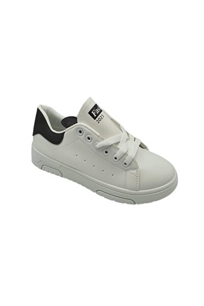 FASHION Γυναικεία πάνινα παπούτσια, απομίμηση δέρματος, λευκά