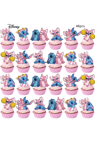 Miniso ٤٨ قطعة (٢٤/٤٨ قطعة) من زينة كب كيك ديزني ستيتش، زينة عيد ميلاد ستيتش،...