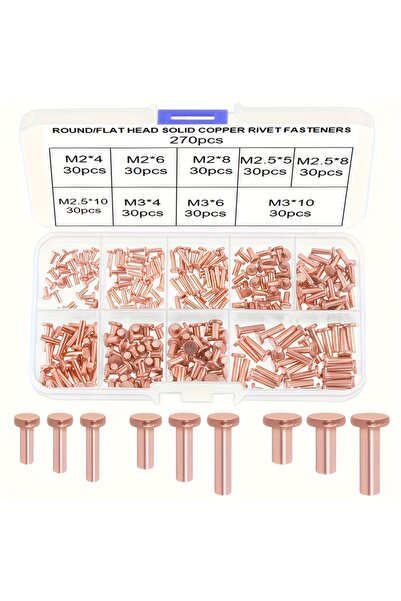 Choice مجموعة مسامير برشام نحاسية صلبة من pingtou270، 270 قطعة - رأس مسطح أو ...