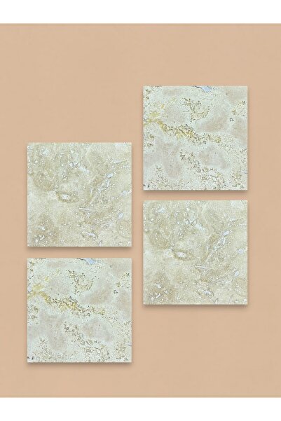 FARALYAHOME Traverten Doğal Taş Bardak Altlığı 4’lü Set, 10x10 Cm Baskısız Boyanabilir Taş Bardak Altlığı