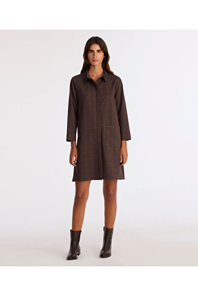 Yargıcı A Form Shirt Collar Long Sleeve Dress