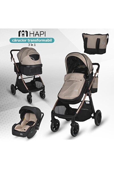 HAPI Carucior transformabil 3 in 1 Soley, Cadru aluminiu, Roti mari, Suspensi...