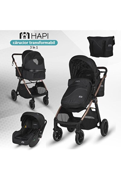 HAPI Carucior transformabil 3 in 1 Soley, Cadru aluminiu, Roti mari, Suspensi...