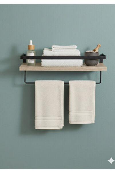 Mudesa Banyo Rafı Ahşap Metal Banyo Havluluk  Raflı Duvara Monte Sabunluk