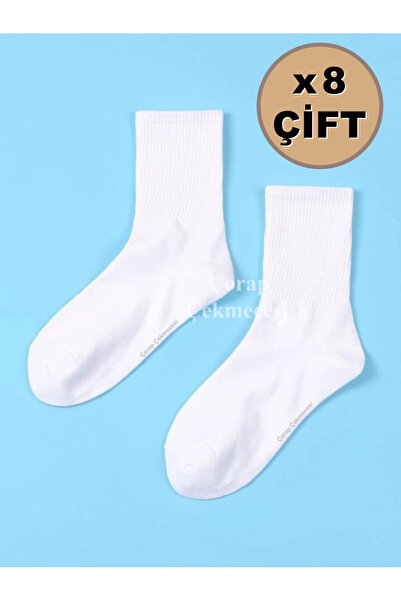 Çorap Çekmecesi 8-Pack of Plain White Tennis Socks