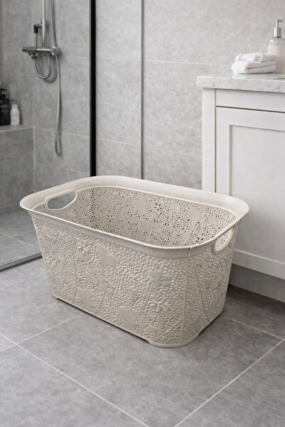 IRILIS Decorative, ventilated plastic laundry basket with side handles, flora...