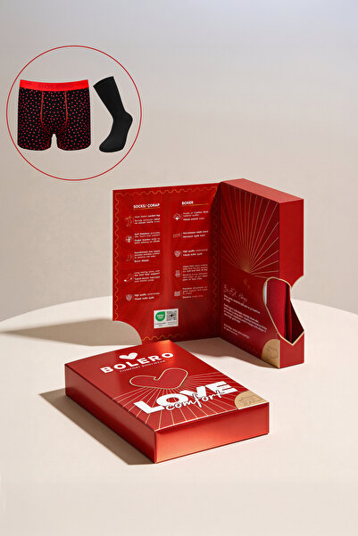 Bolero Sevgililer Günü'ne Özel Kutulu Erkek Boxer & Çorap Seti