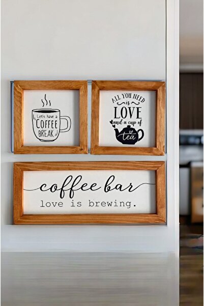 Wooden Factory Mutfak, Çay, Kahve Köşesi, Ahşap Çerçeveli Tablo Seti