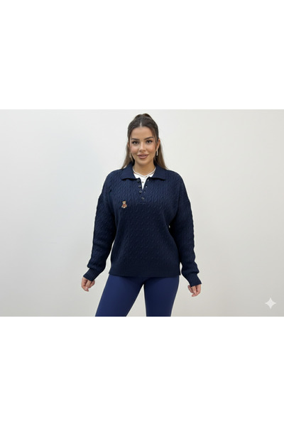 Mess Trend Tarzınla Fark Yarat سترة بولو باللون الأزرق الداكن