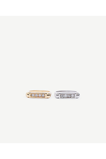 Yargıcı Cam Taş Detaylı 2'Li Yüzük Seti