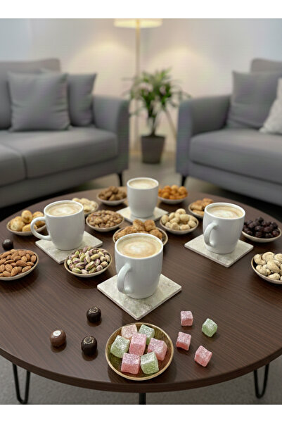 FARALYAHOME Traverten Doğal Taş Bardak Altlığı 4’lü Set, 10x10 Cm Baskısız Boyanabilir Taş Bardak Altlığı