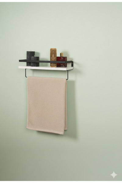 Mudesa Banyo Rafı Ahşap Metal Banyo Havluluk  Raflı Duvara Monte Sabunluk