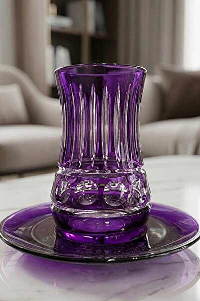 DECOSTYLE Renkli Eva Desenli cam Tabaklı 12 Parça  Çay seti