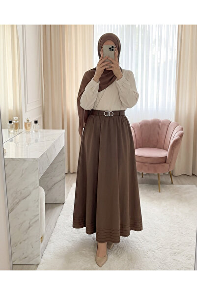 Modamorfo Imported Soft Gabardine Skirt with Skirt Hem Stitching Detail, Elas...