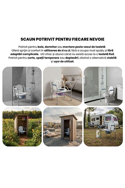 Tesa Scaun cu WC de camera, pliabil, inaltime reglabila, din otel si inox, max. 100kg, TMS 811