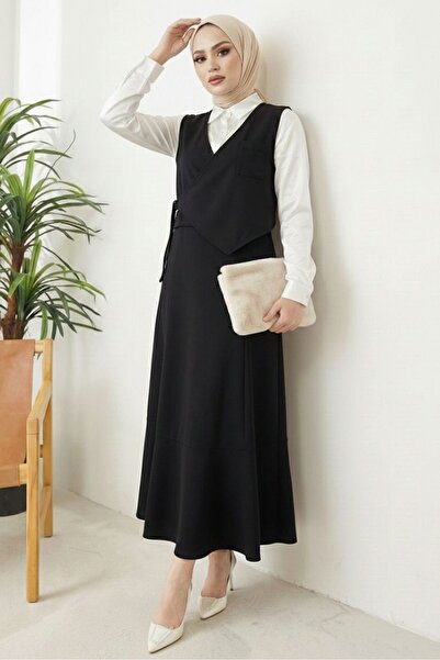 Bestenur Leris Yelek Etek İkili Takım 1346 - Siyah