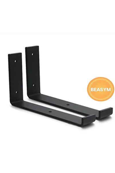 Beasym Raf Altı Ayak Raf Tutucu J Demir 10x20 Cm Siyah Montaj Aparatı (2 Adet)