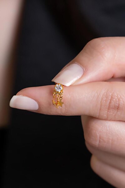 Bayar Gold 14 Ayar Altın Beyaz Taşlı Yıldız Geçmeli Hızma