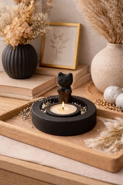 BUBUHOMEDECOR Isınan Kedi Figürlü Mumluk