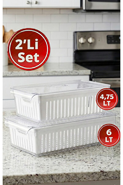 EFFE HOME 2'li Süzgeçli Buzdolabı Saklama ve Düzenleme Kabı