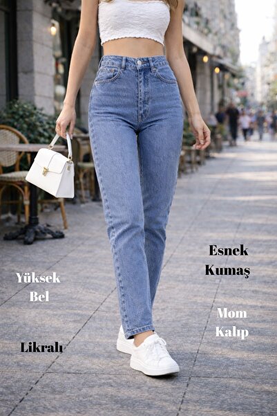 CEDY DENIM Mom Fit Jean s vysokým pásom - Boyfriend strih, svetlomodrá bez ly...