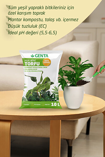 Genta Yeşil Yapraklı Bitkiler Için Organik Toprak Torf 10 Lt