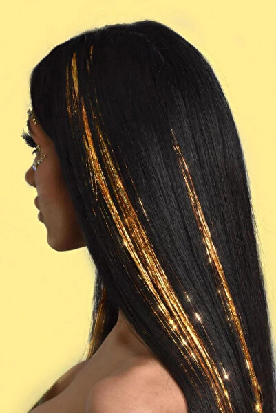 TAKIŞTIR Extensie de păr cu sclipici auriu, cu prindere laterală, pentru păr ...