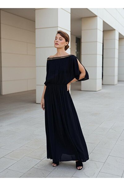 Su Koleksiyon Nefertiti Sile Cloth Collar Handcrafted Detailed Boho Dress