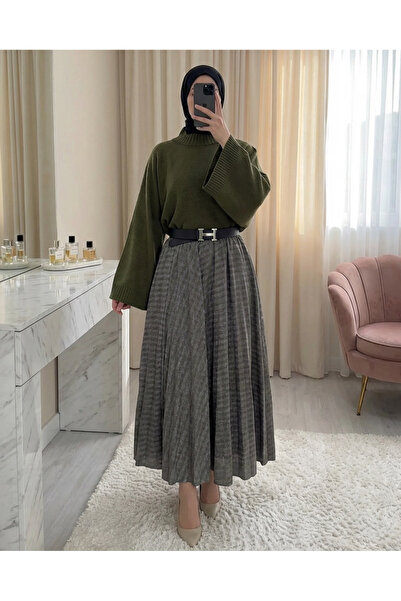 Modamorfo Half-Throat Crop Knit Sweater - Khaki