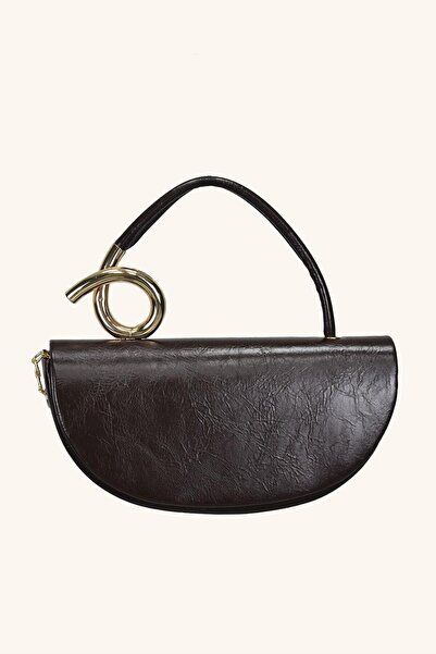 birizmoda Τσάντα χεριού και ώμου με μεταλλική λεπτομέρεια Aura - Bitter Brown