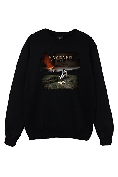 fame-stoned Haggard Printed Unisex 100% βαμβακερό μαύρο φούτερ με λαιμόκοψη