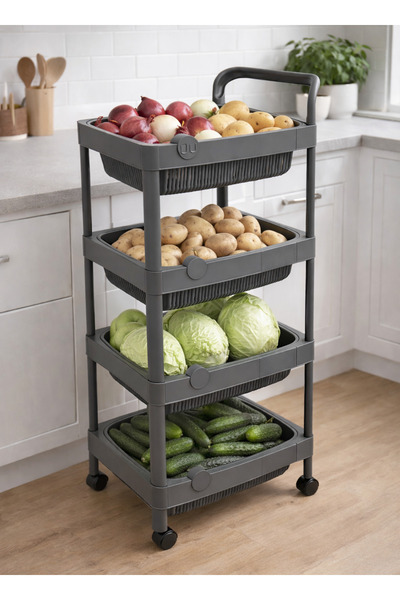 ALQANNAS Plastic Vegetable Storage Rack with Removable Baskets | 4-Tier | Hig...