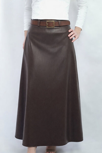 YAXİ FUSTA DE PIELE MARO LUNGIME MAXI DETALIAT CUREA FEMEI