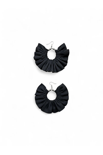 maia Silver Color Hoop Dangle Earrings – Black Fabric Beaded Design