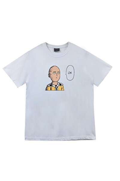 fame-stoned Saitama Anime Printed Unisex 100% βαμβακερό λευκό μπλουζάκι