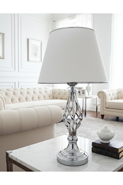 365GUNSERİSONU مصباح طاولة عاكس الضوء ذو ساق معدنية ملتوية باللون الرمادي الف...